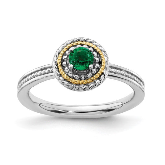 14K/Silver Two Tone Sterling Silver & 14K Stackable Expressions Created Emerald Ring