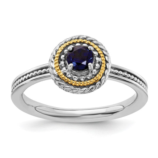 14K/Silver Two Tone Sterling Silver & 14K Stackable Expressions Created Sapphire Ring