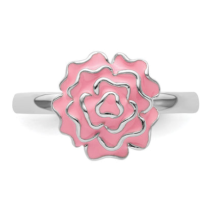 Sterling Silver Stackable Expressions Enameled Carnation Ring