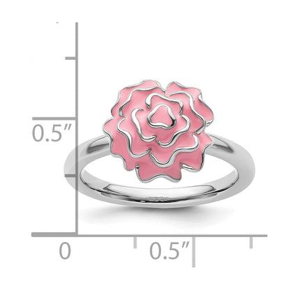 Sterling Silver Stackable Expressions Enameled Carnation Ring