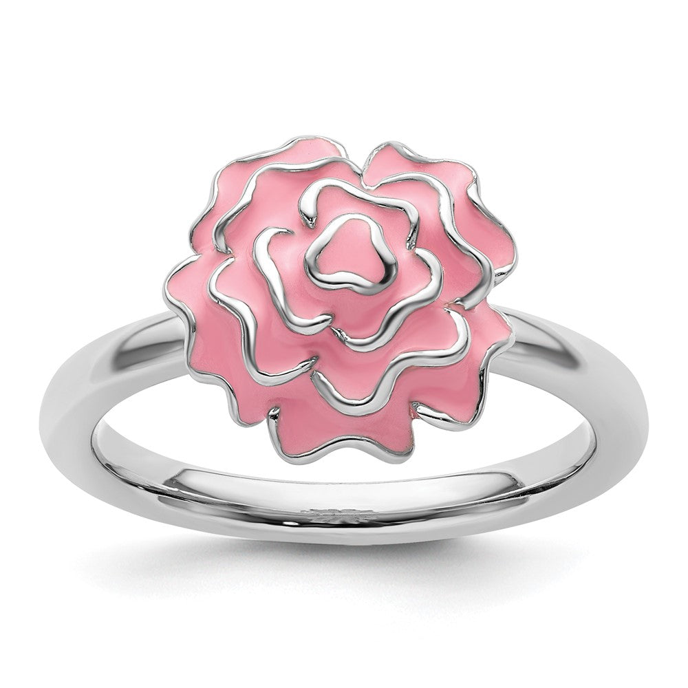 Sterling Silver Stackable Expressions Enameled Carnation Ring
