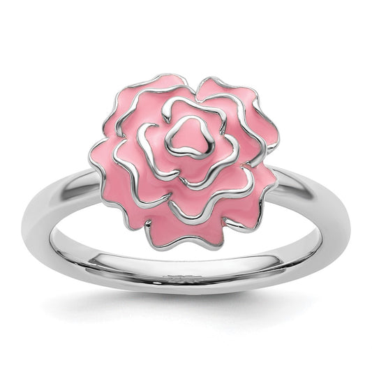 Sterling Silver Stackable Expressions Enameled Carnation Ring