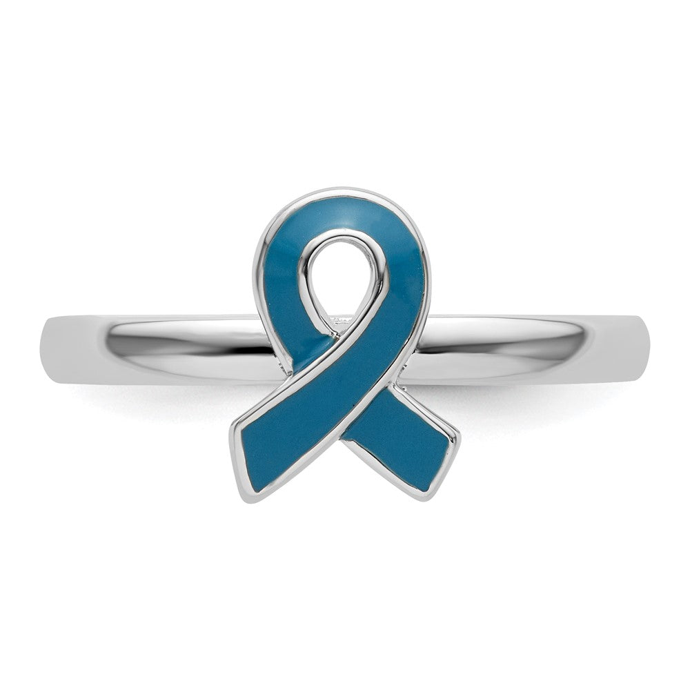 Sterling Silver Stackable Expressions Blue Enameled Awareness Ribbon Ring