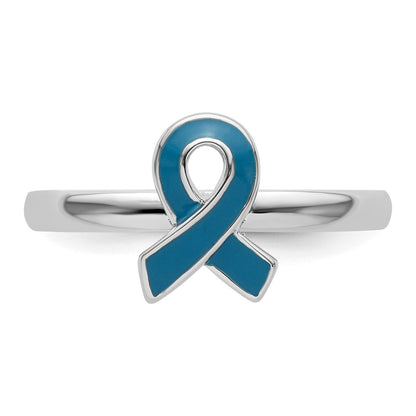 Sterling Silver Stackable Expressions Blue Enameled Awareness Ribbon Ring