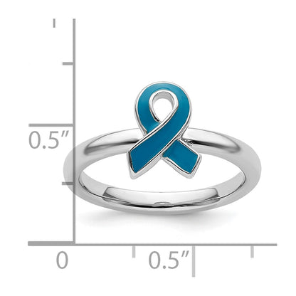 Sterling Silver Stackable Expressions Blue Enameled Awareness Ribbon Ring