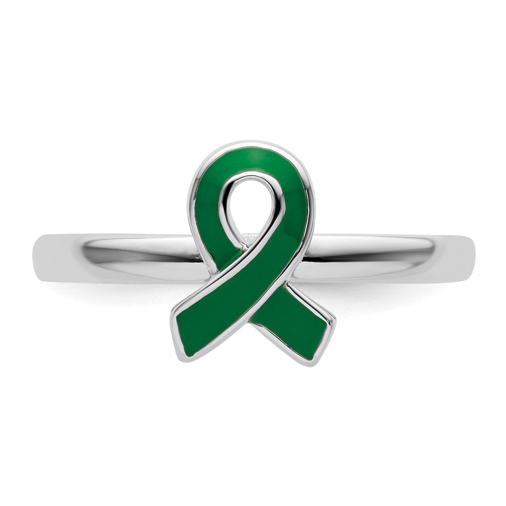 Sterling Silver Stackable Expressions Green Enameled Awareness Ribbon Ring