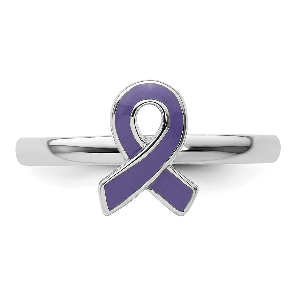 Sterling Silver Stackable Expressions Purple Enameled Awareness Ribbon Ring