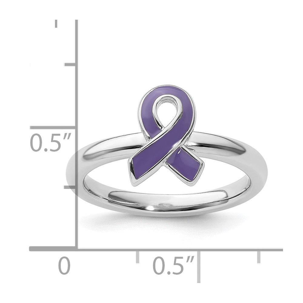 Sterling Silver Stackable Expressions Purple Enameled Awareness Ribbon Ring