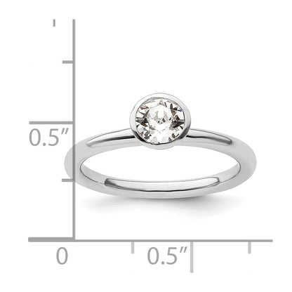 Sterling Silver Stackable Expressions High 5mm April Crystal Ring