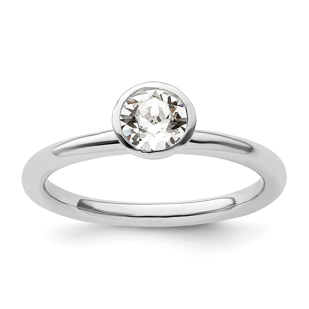 Sterling Silver Stackable Expressions High 5mm April Crystal Ring