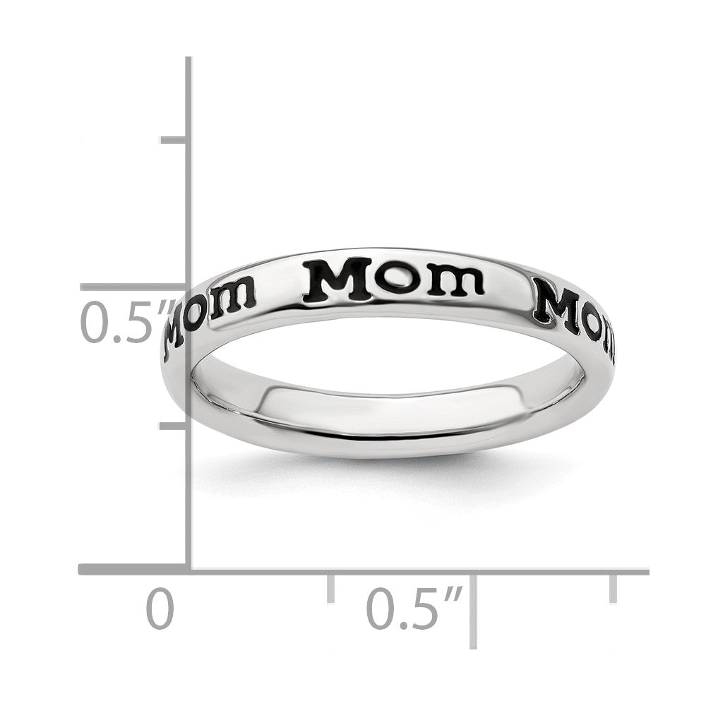 Sterling Silver Stackable Expressions Polished Enameled Mom Ring