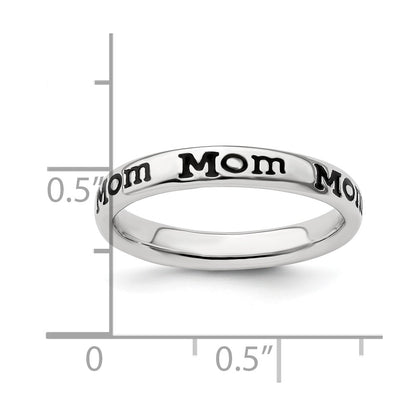 Sterling Silver Stackable Expressions Polished Enameled Mom Ring