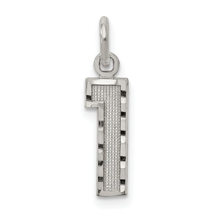 Sterling Silver Rhodium-Plated Diamond-Cut #1 Charm