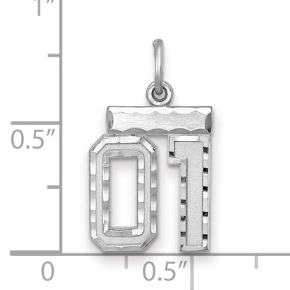Sterling Silver Rhodium-Plated Small Diamond-Cut #01 Charm