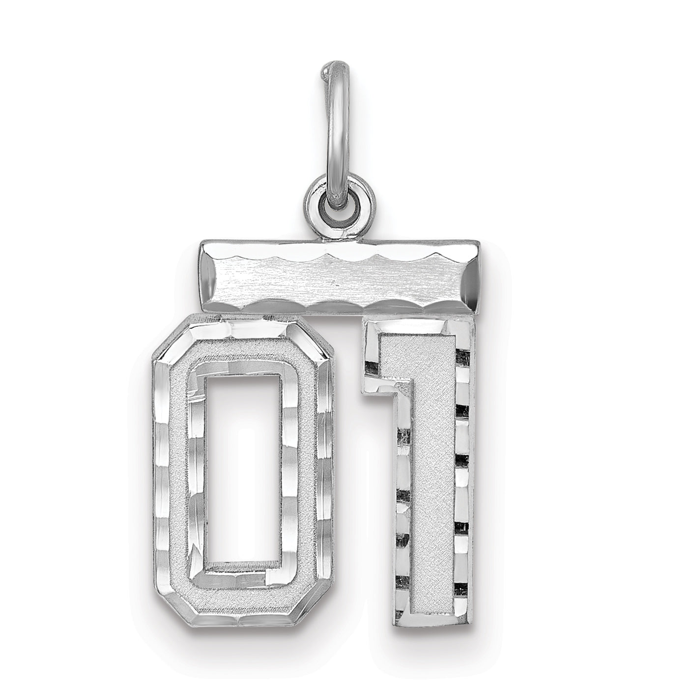 Sterling Silver Rhodium-Plated Small Diamond-Cut #01 Charm