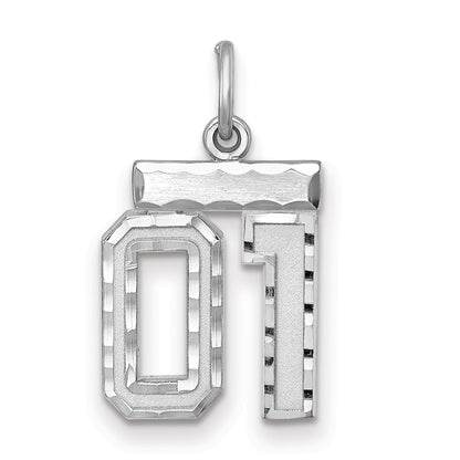 Sterling Silver Rhodium-Plated Small Diamond-Cut #01 Charm