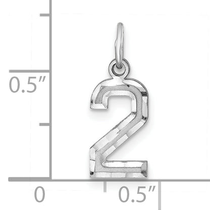 Sterling Silver Rhodium-Plated Diamond-Cut #2 Charm