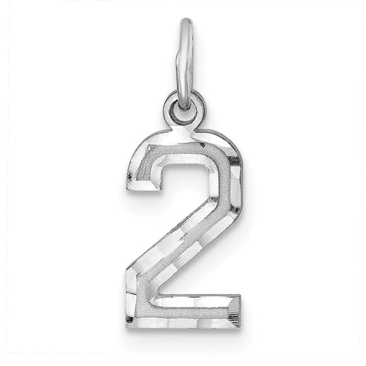 Sterling Silver Rhodium-Plated Diamond-Cut #2 Charm