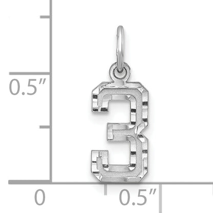 Sterling Silver Rhodium-Plated Diamond-Cut #3 Charm
