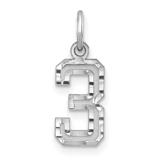 Sterling Silver Rhodium-Plated Diamond-Cut #3 Charm