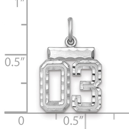 Sterling Silver Rhodium-Plated Small Diamond-Cut #03 Charm