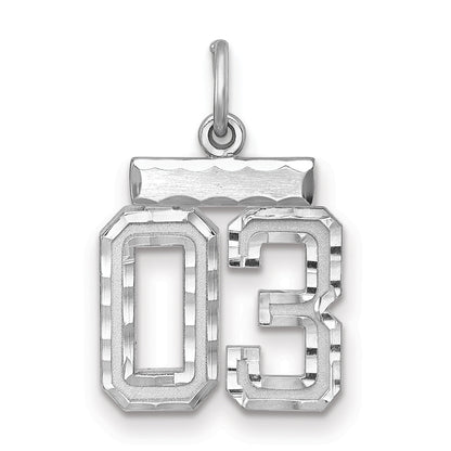 Sterling Silver Rhodium-Plated Small Diamond-Cut #03 Charm