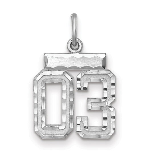 Sterling Silver Rhodium-Plated Small Diamond-Cut #03 Charm