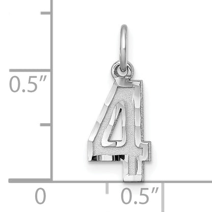 Sterling Silver Rhodium-Plated Diamond-Cut #4 Charm