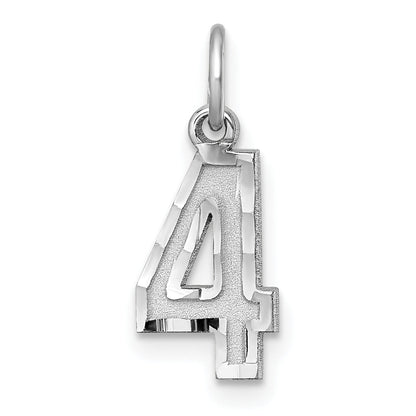 Sterling Silver Rhodium-Plated Diamond-Cut #4 Charm
