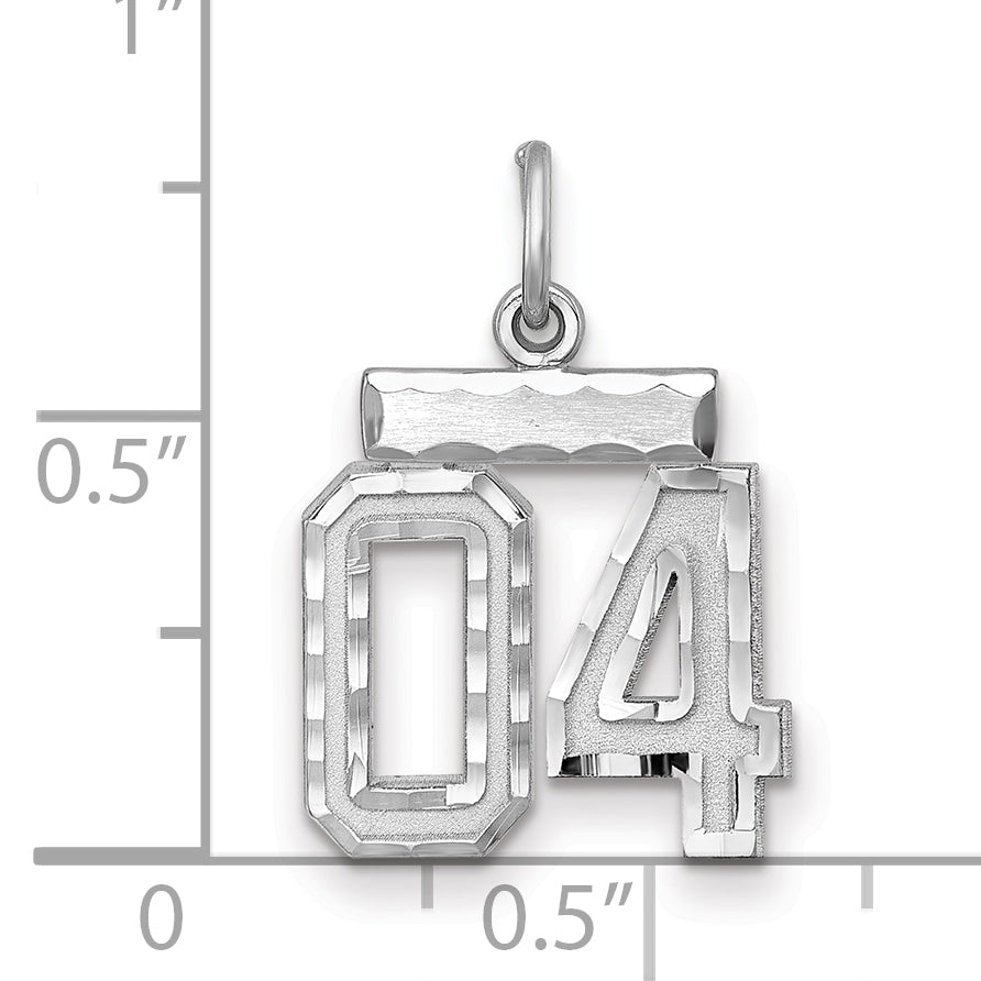 Sterling Silver Rhodium-Plated Small Diamond-Cut #04 Charm