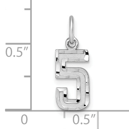 Sterling Silver Rhodium-Plated Diamond-Cut #5 Charm