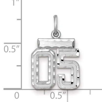 Sterling Silver Rhodium-Plated Small Diamond-Cut #05 Charm