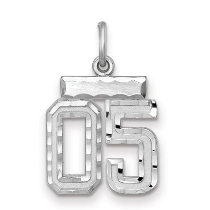 Sterling Silver Rhodium-Plated Small Diamond-Cut #05 Charm