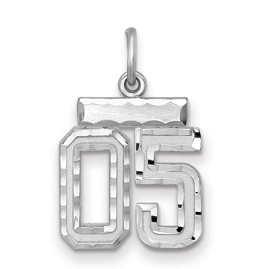 Sterling Silver Rhodium-Plated Small Diamond-Cut #05 Charm
