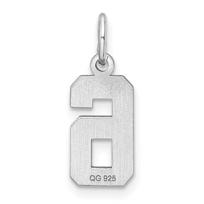 Sterling Silver Rhodium-Plated Diamond-Cut #6 Charm