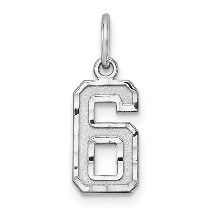 Sterling Silver Rhodium-Plated Diamond-Cut #6 Charm