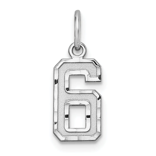 Sterling Silver Rhodium-Plated Diamond-Cut #6 Charm