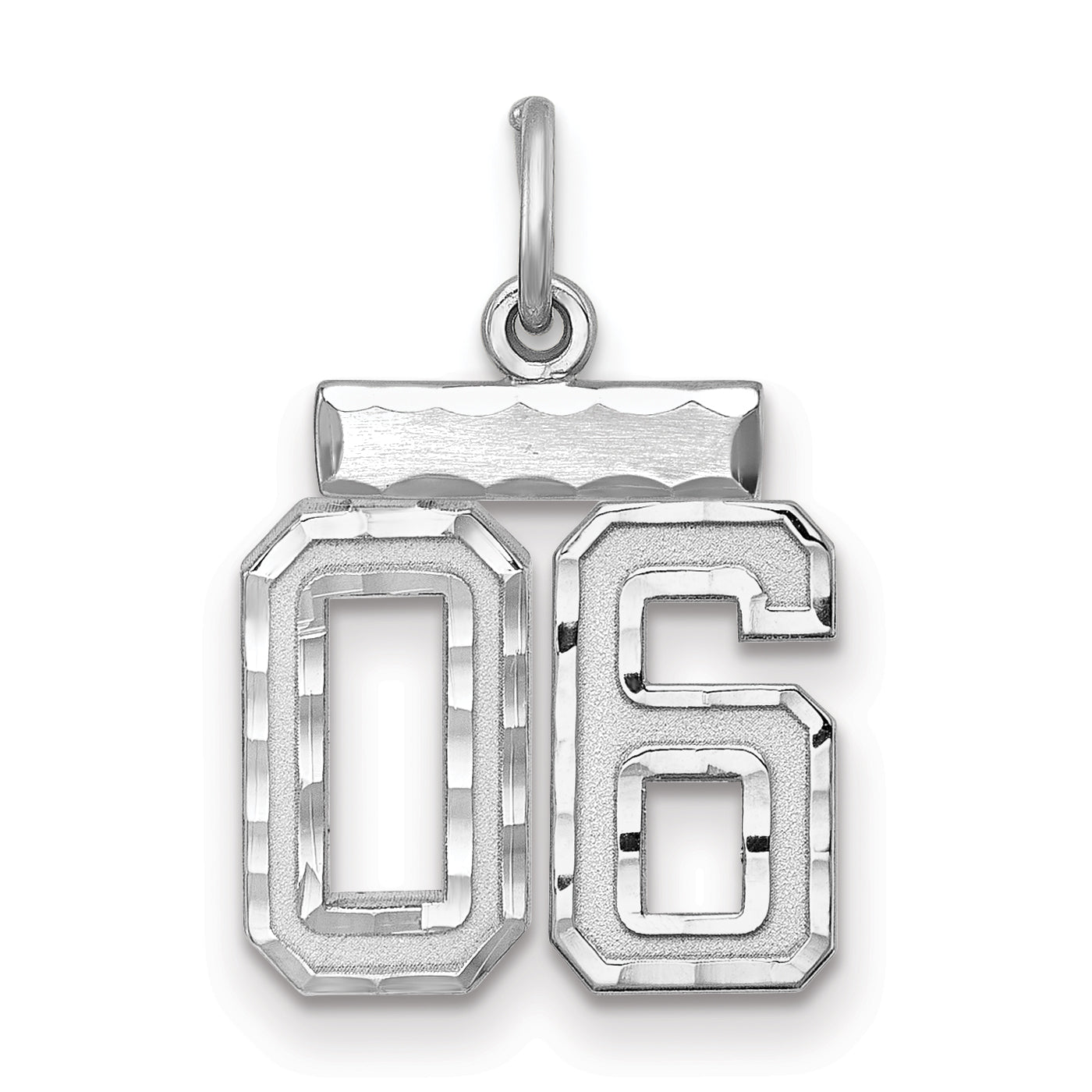 Sterling Silver Rhodium-Plated Small Diamond-Cut #06 Charm