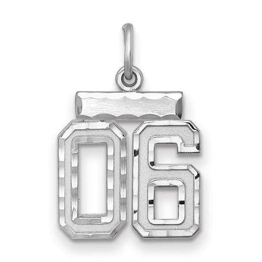 Sterling Silver Rhodium-Plated Small Diamond-Cut #06 Charm