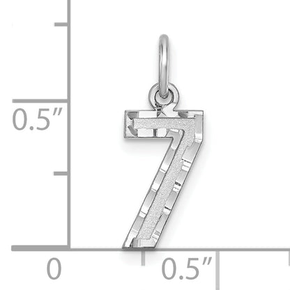 Sterling Silver Rhodium-Plated Diamond-Cut #7 Charm