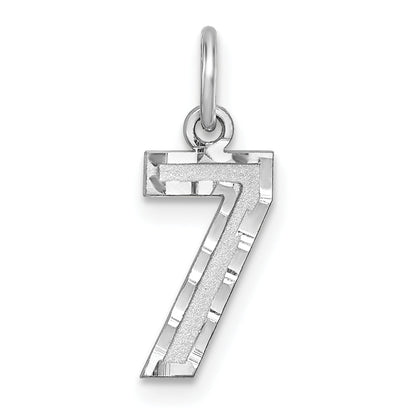Sterling Silver Rhodium-Plated Diamond-Cut #7 Charm