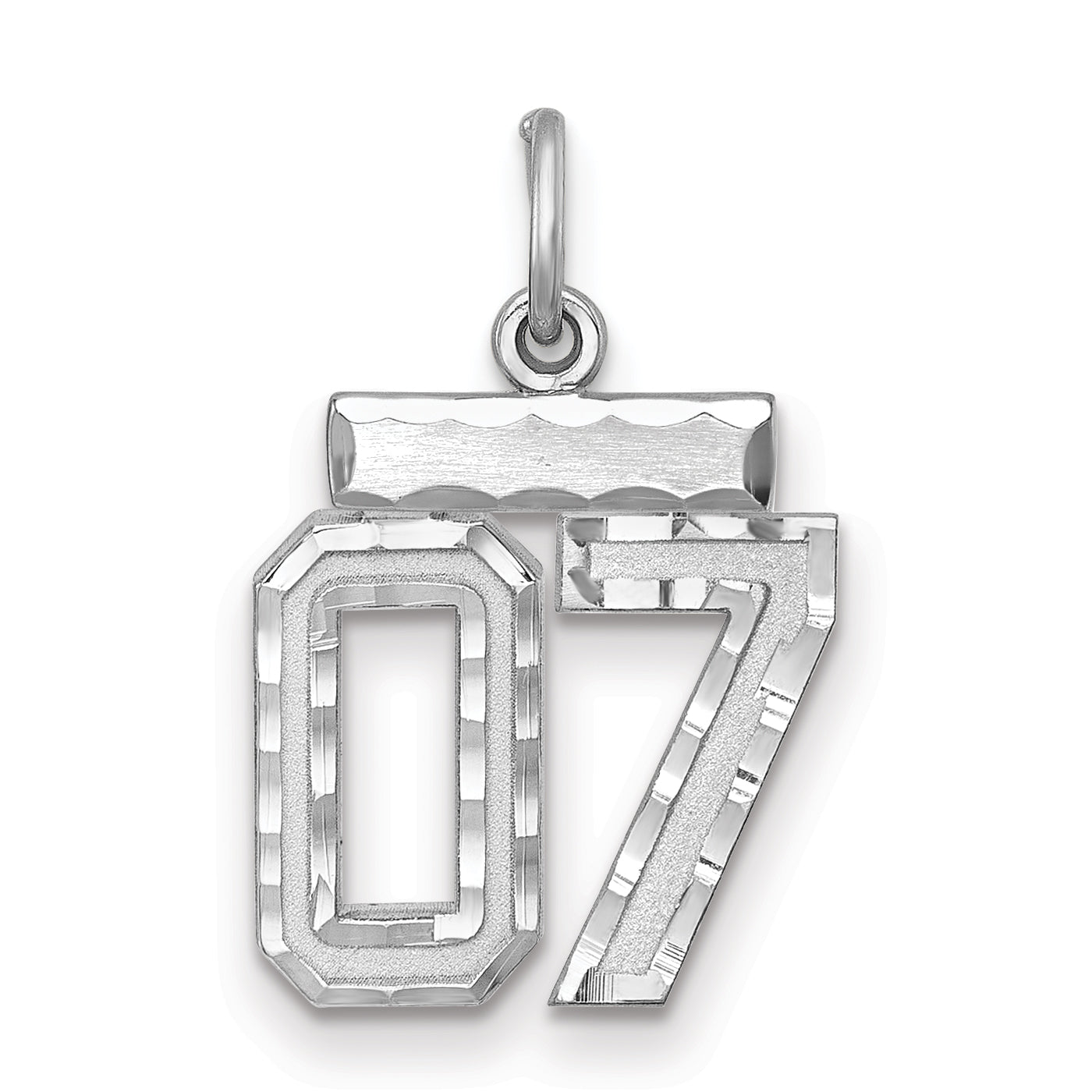 Sterling Silver Rhodium-Plated Small Diamond-Cut #07 Charm