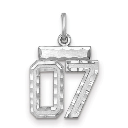 Sterling Silver Rhodium-Plated Small Diamond-Cut #07 Charm
