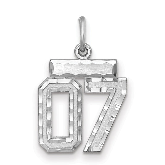Sterling Silver Rhodium-Plated Small Diamond-Cut #07 Charm