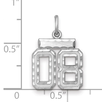 Sterling Silver Rhodium-Plated Small Diamond-Cut #08 Charm