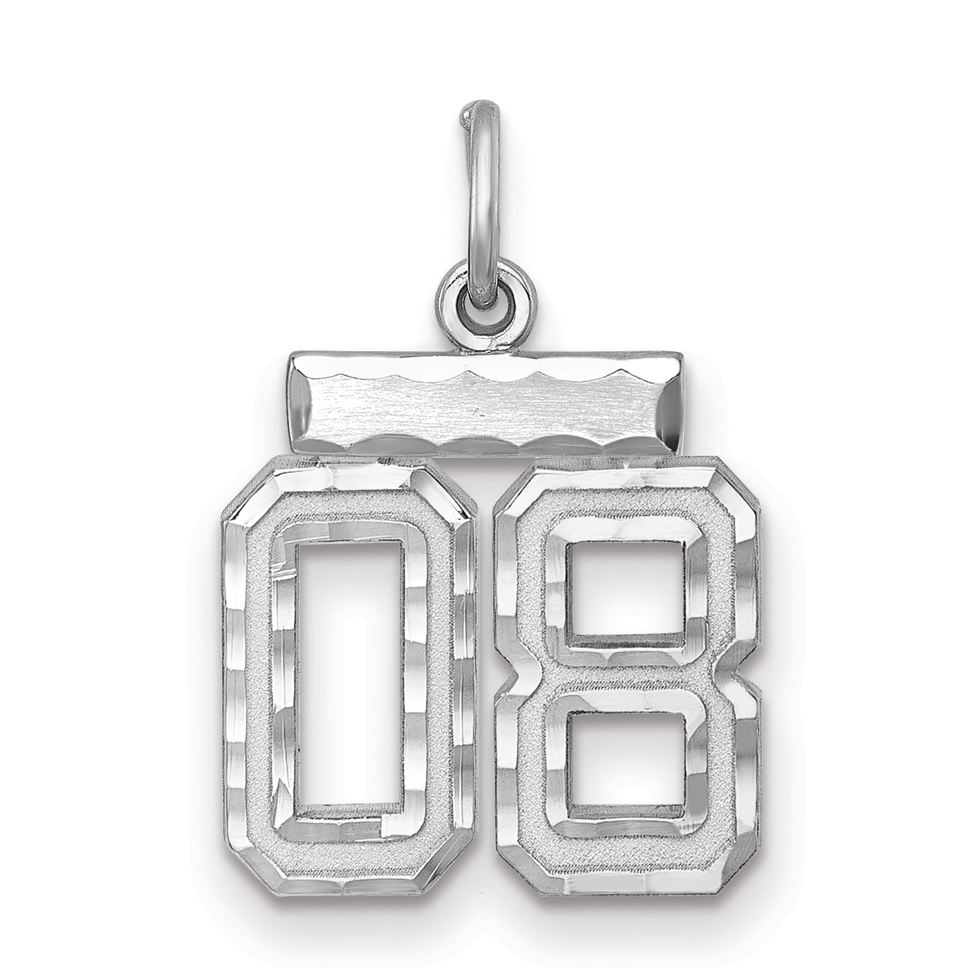 Sterling Silver Rhodium-Plated Small Diamond-Cut #08 Charm