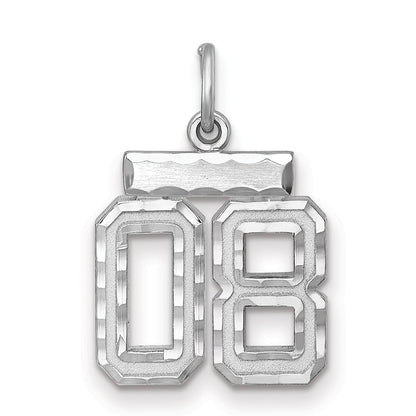 Sterling Silver Rhodium-Plated Small Diamond-Cut #08 Charm