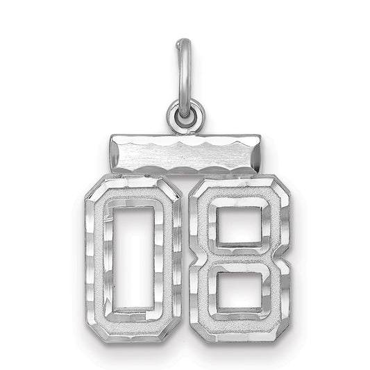 Sterling Silver Rhodium-Plated Small Diamond-Cut #08 Charm