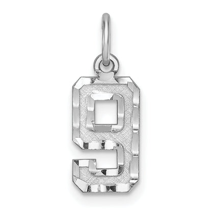 Sterling Silver Rhodium-Plated Diamond-Cut #9 Charm