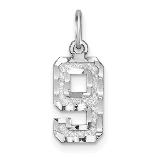 Sterling Silver Rhodium-Plated Diamond-Cut #9 Charm